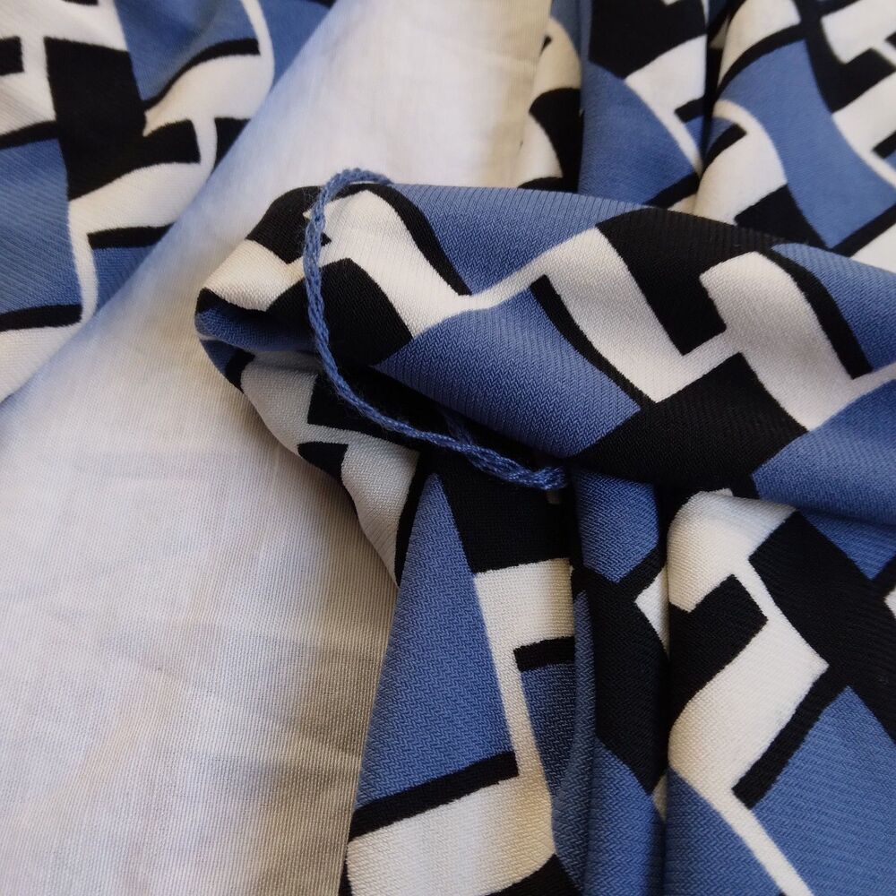 Anne Klein Long Sleeve Sheath Dress Belted Blue Black Geometric Retro Size S - Picture 13 of 16